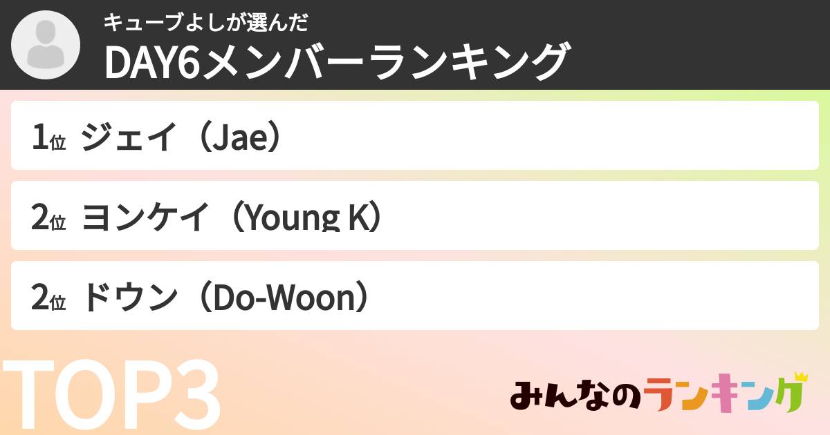 キューブよしさんの「DAY6メンバーランキング」