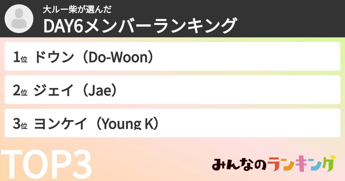 大ルー柴さんの「DAY6メンバーランキング」