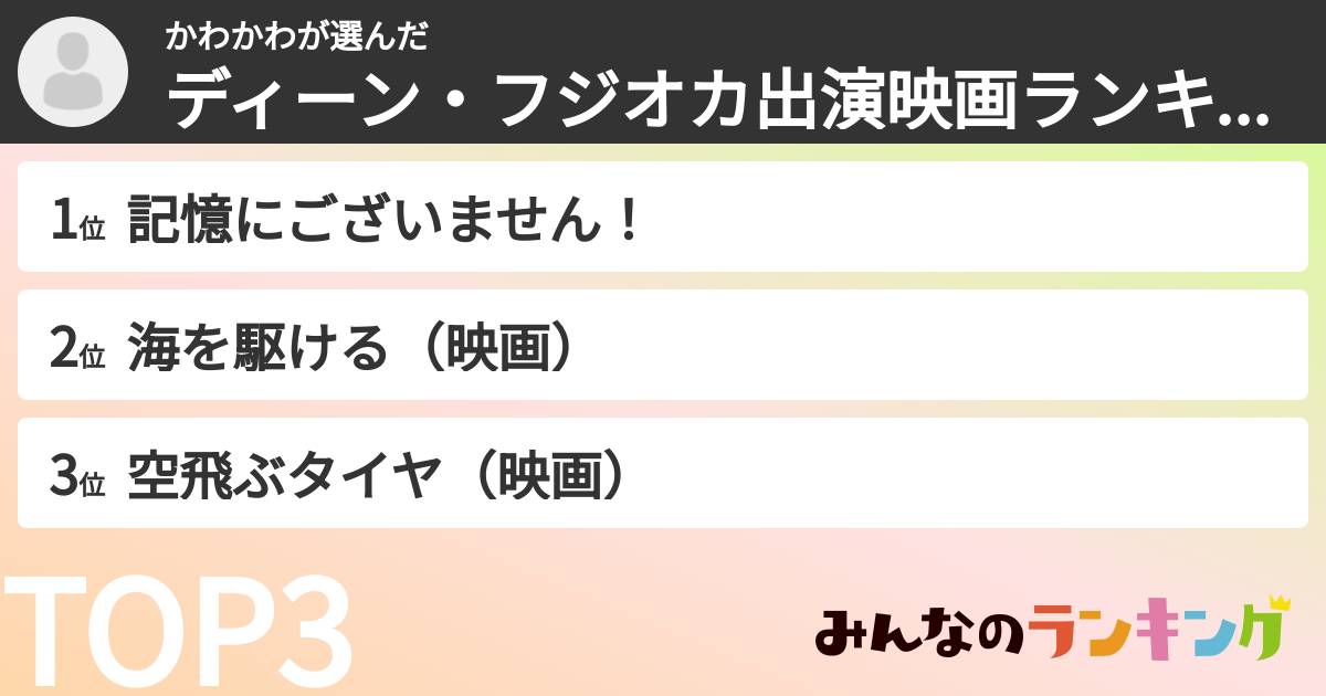 かわかわさんの「ディーン・フジオカ出演映画ランキング」