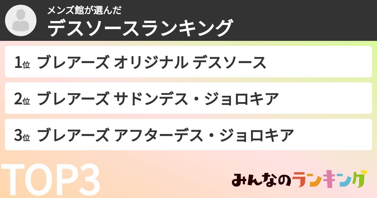 メンズ館さんの「デスソースランキング」