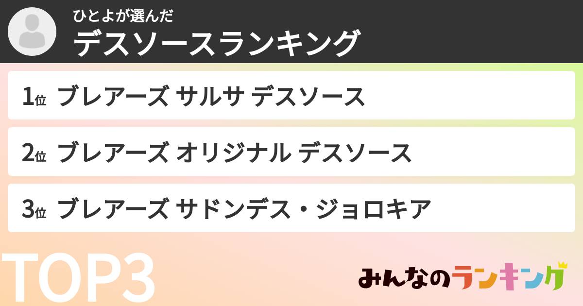 ひとよさんの「デスソースランキング」
