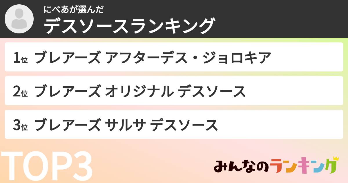 にべあさんの「デスソースランキング」
