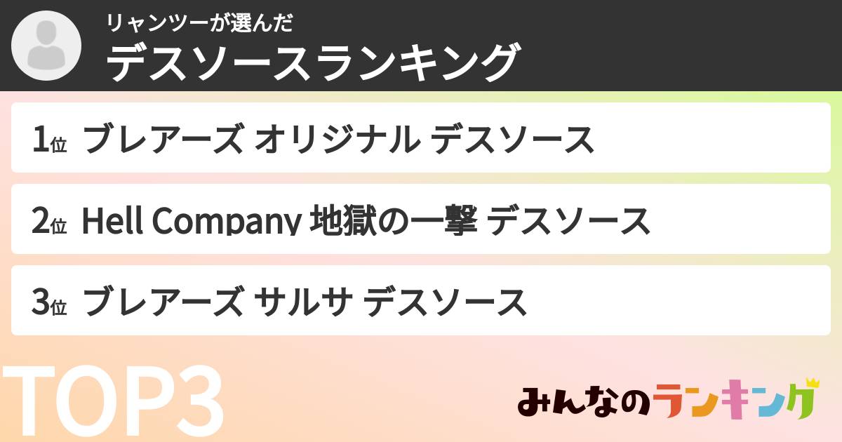 リャンツーさんの「デスソースランキング」