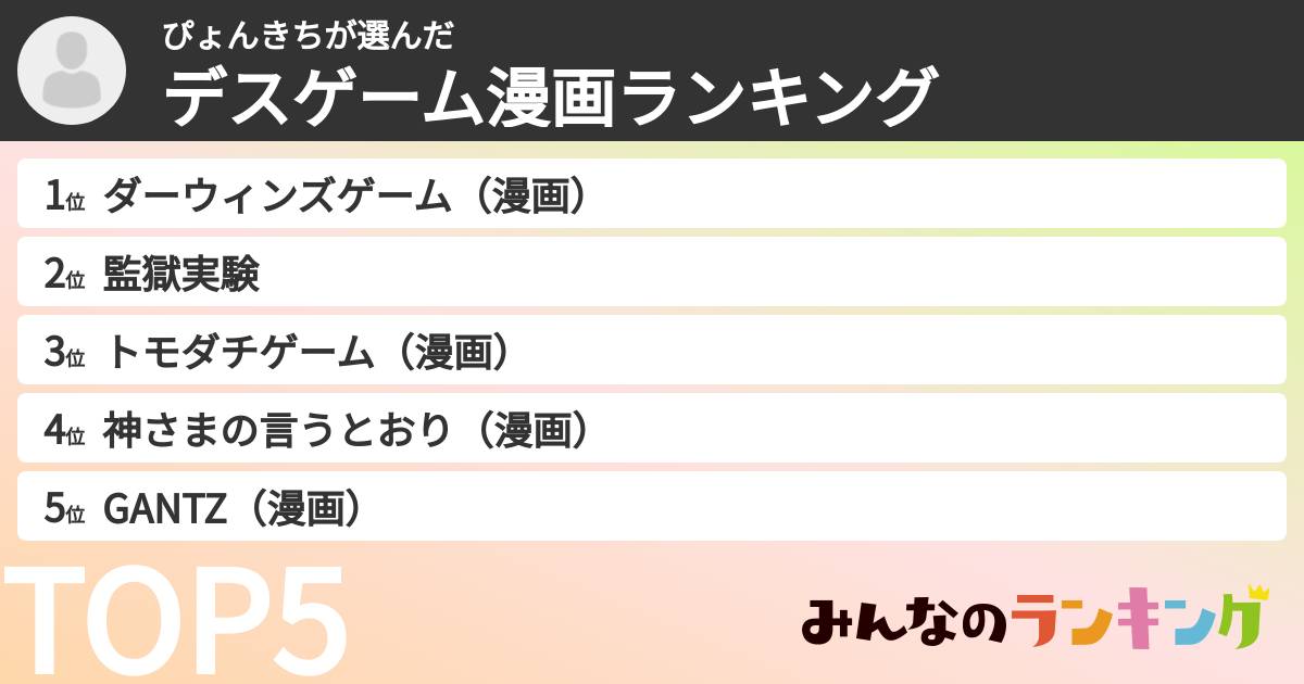 ぴょんきちさんの「デスゲーム漫画ランキング」