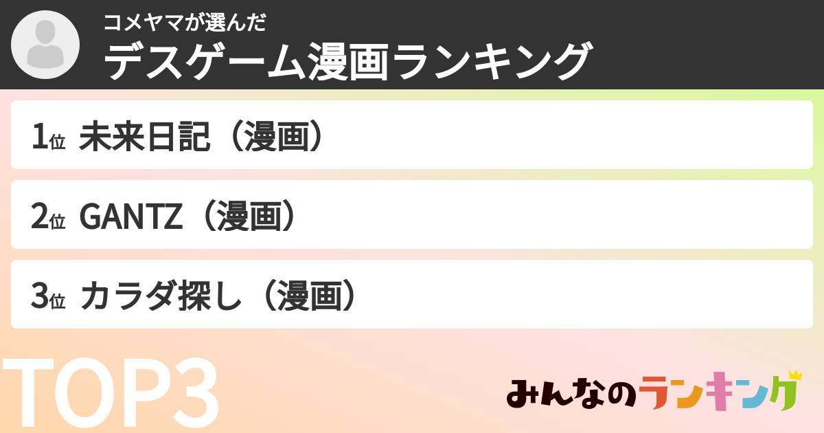 コメヤマさんの「デスゲーム漫画ランキング」