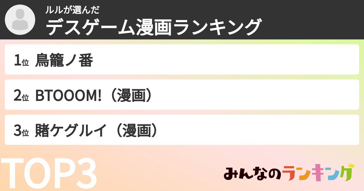 ルルさんの「デスゲーム漫画ランキング」