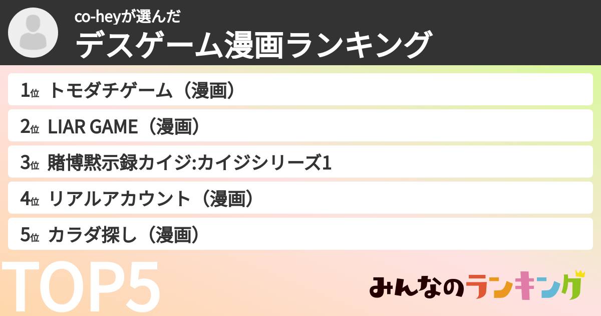co-heyさんの「デスゲーム漫画ランキング」