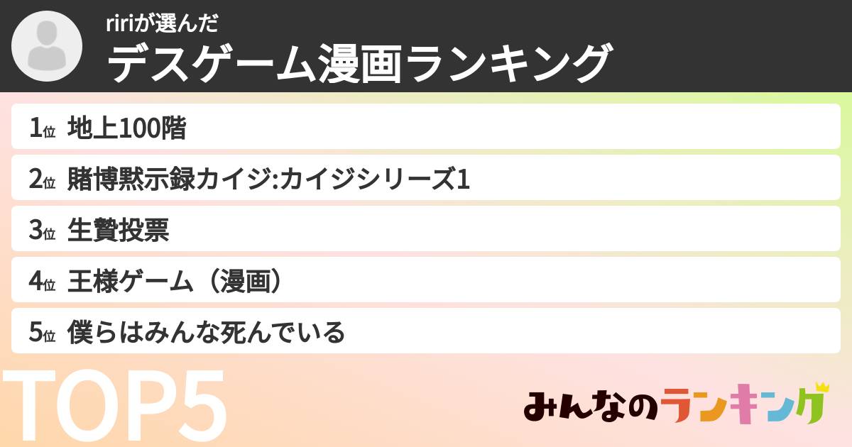 ririさんの「デスゲーム漫画ランキング」