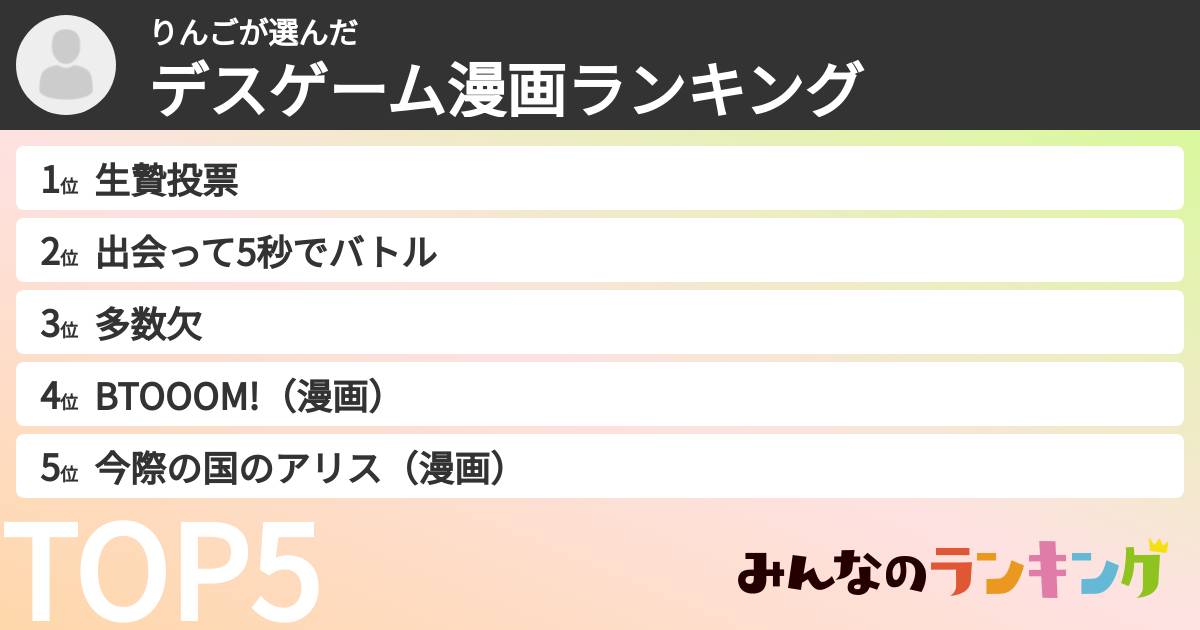 りんごさんの「デスゲーム漫画ランキング」