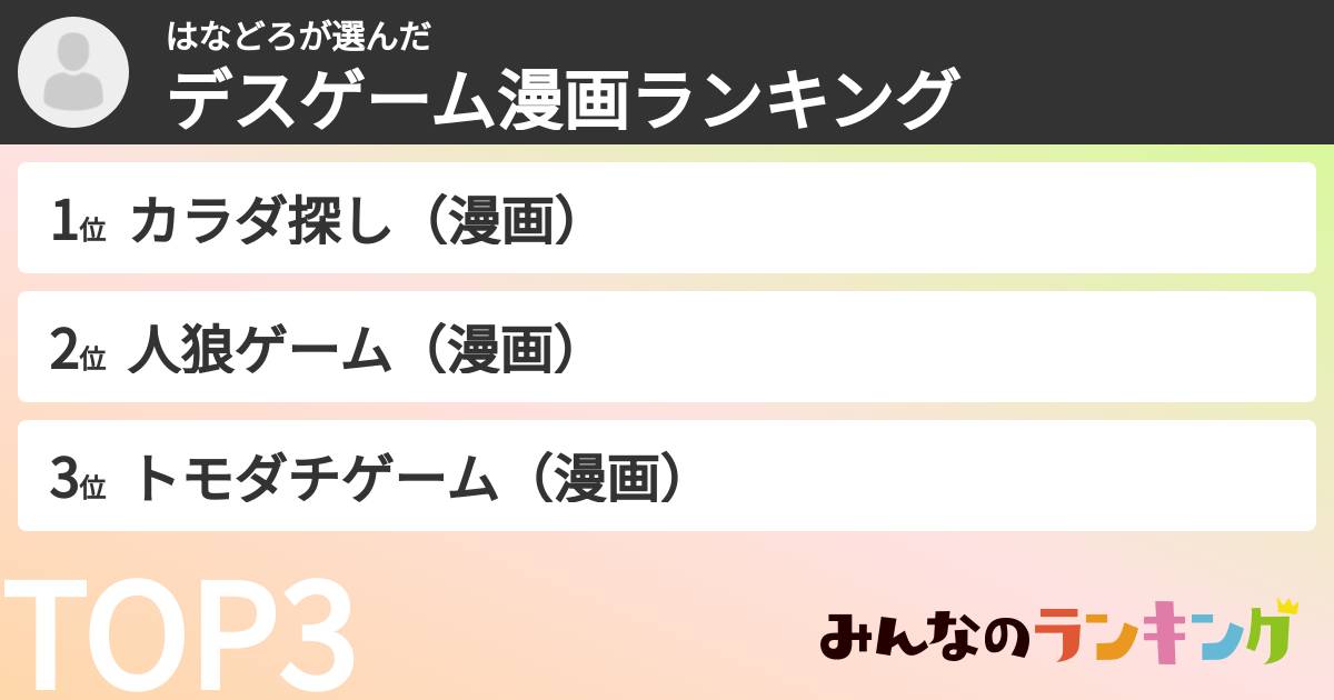 はなどろさんの「デスゲーム漫画ランキング」