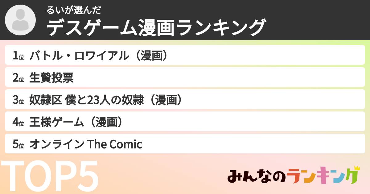 るいさんの「デスゲーム漫画ランキング」