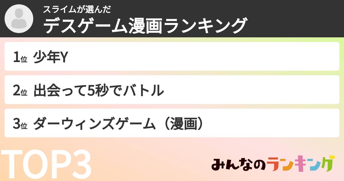 スライムさんの「デスゲーム漫画ランキング」
