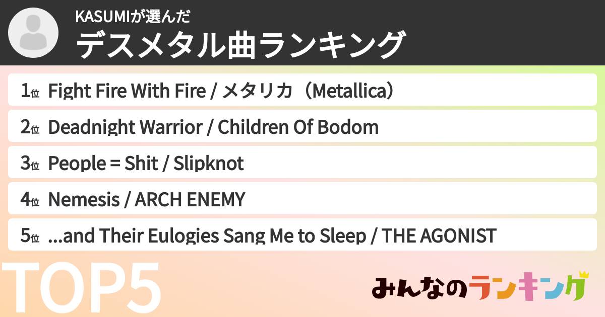 KASUMIさんの「デスメタル曲ランキング」