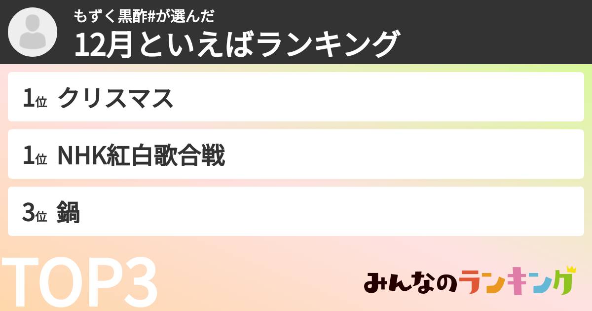 もずく黒酢#さんの「12月といえばランキング」