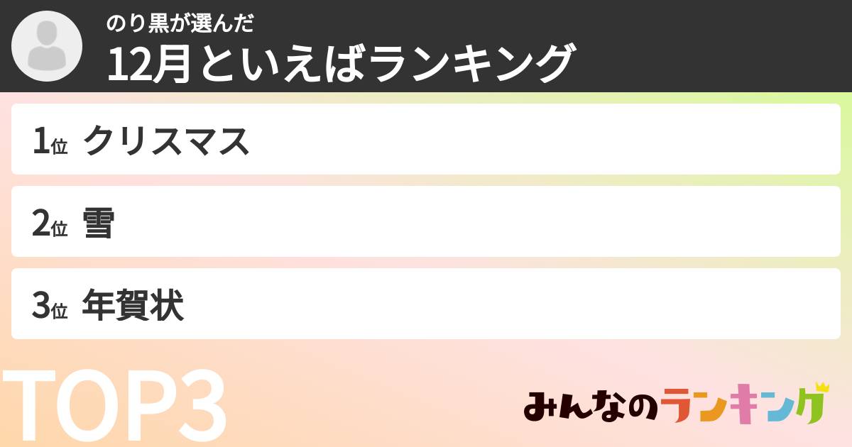 のり黒さんの「12月といえばランキング」
