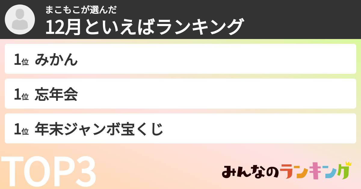 まこもこさんの「12月といえばランキング」