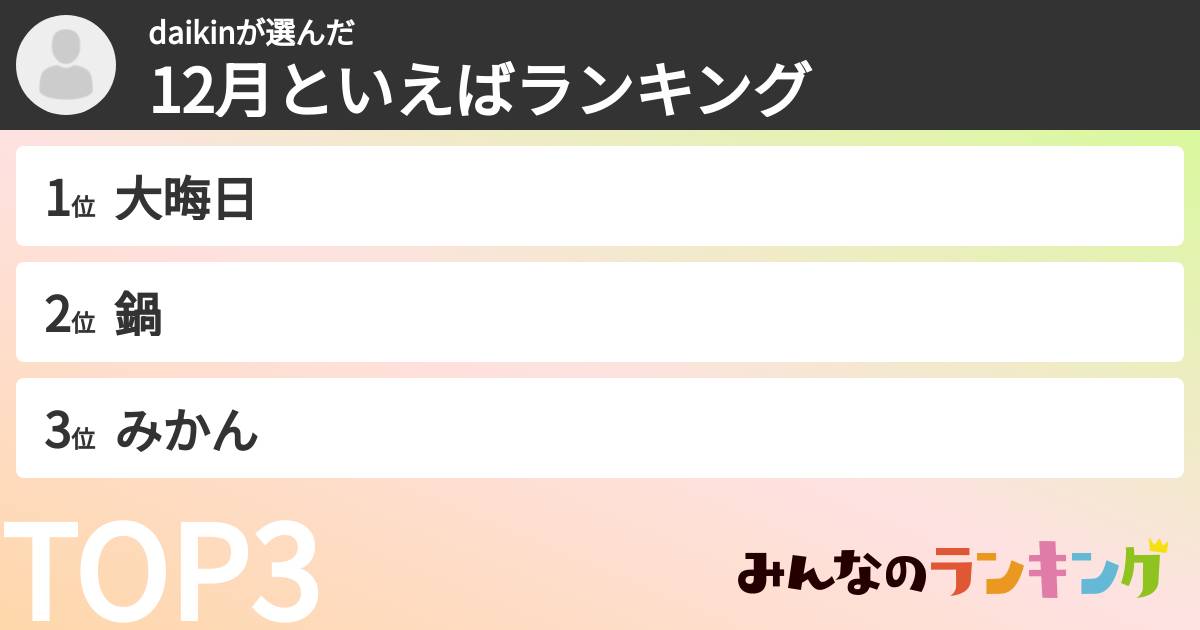 daikinさんの「12月といえばランキング」