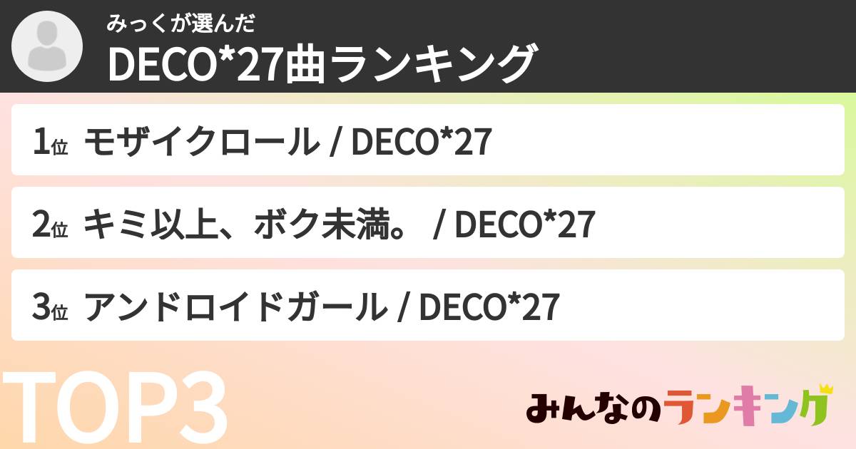 みっくさんの「DECO*27曲ランキング」