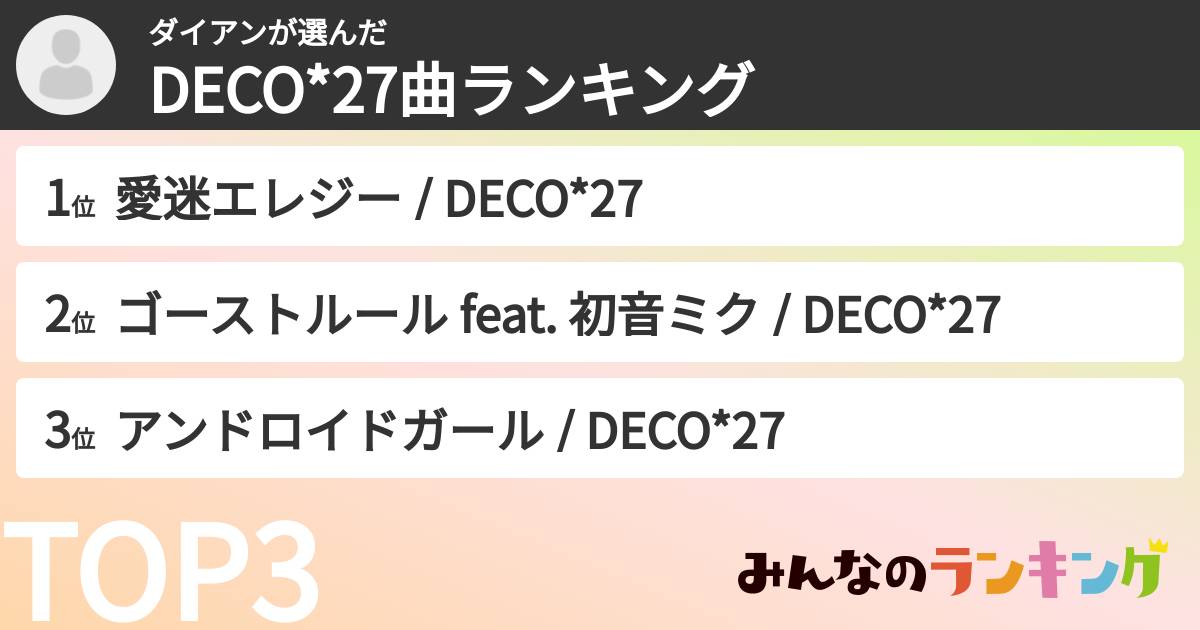 ダイアンさんの「DECO*27曲ランキング」
