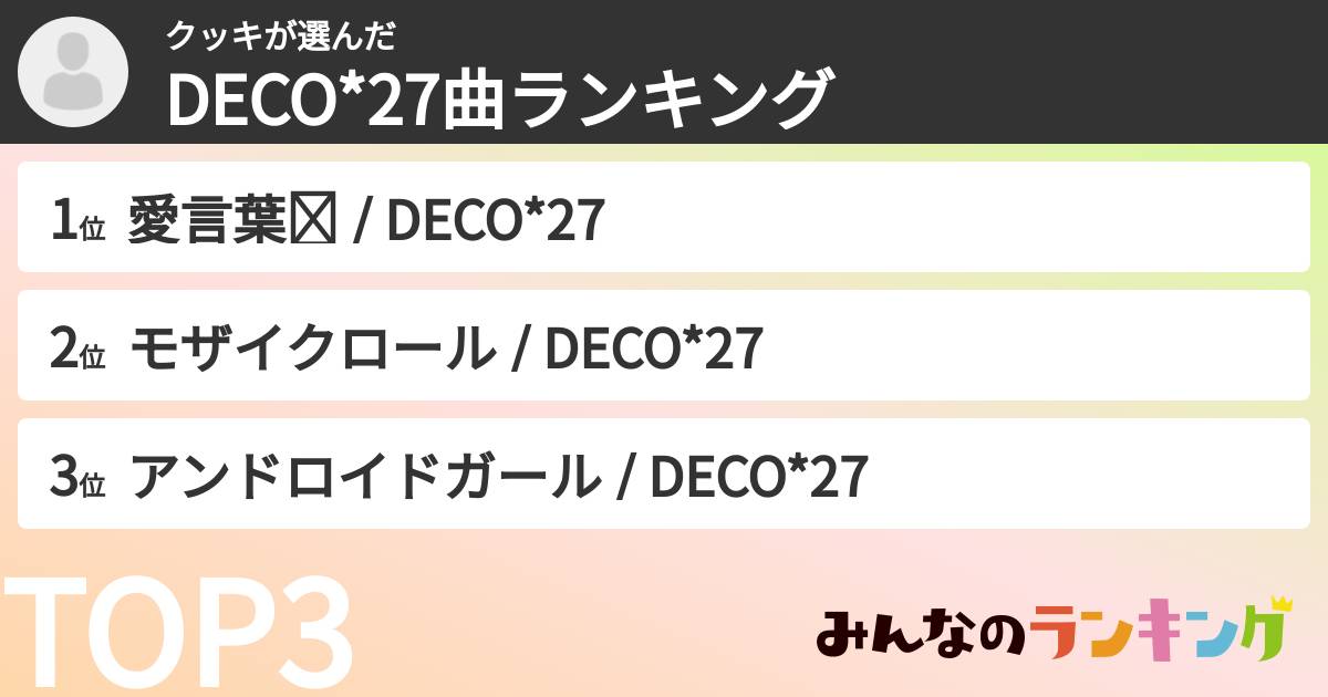 クッキさんの「DECO*27曲ランキング」