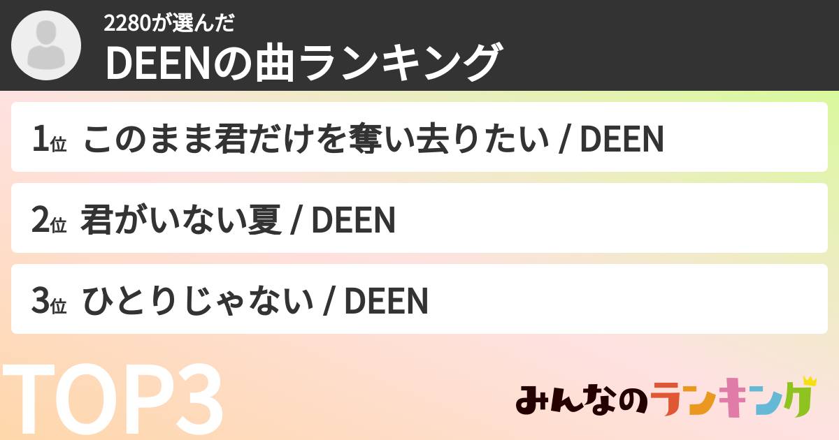 2280さんの「DEENの曲ランキング」