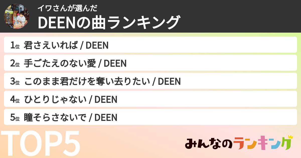 イワさんさんの「DEENの曲ランキング」