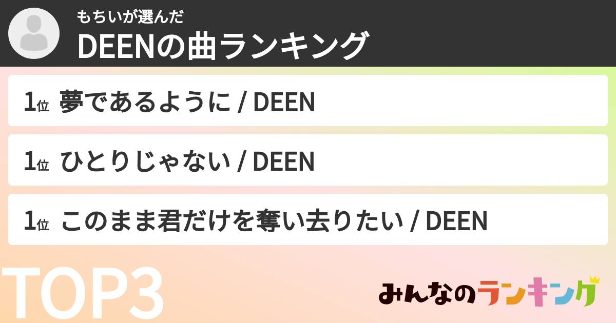もちいさんの「DEENの曲ランキング」