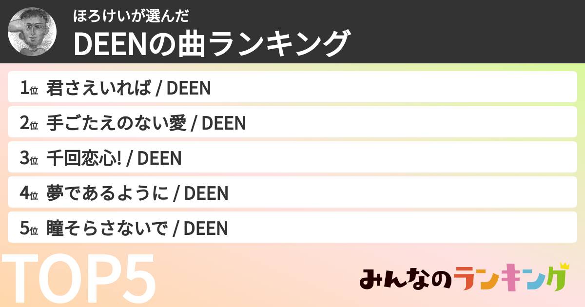 ほろけいさんの「DEENの曲ランキング」