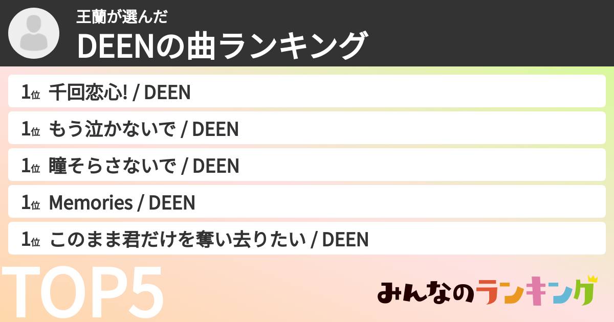 王蘭さんの「DEENの曲ランキング」