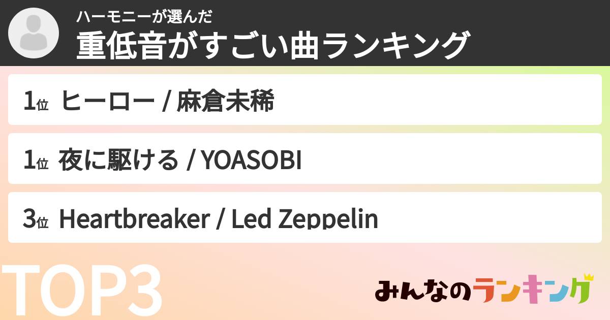ハーモニーさんの「重低音がすごい曲ランキング」