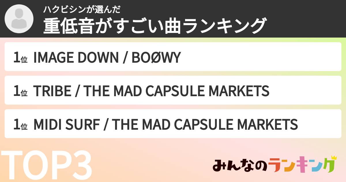 ハクビシンさんの「重低音がすごい曲ランキング」