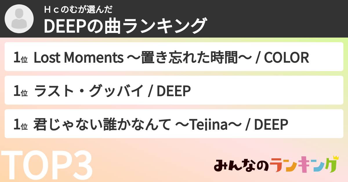 Ｈｃのむさんの「DEEPの曲ランキング」