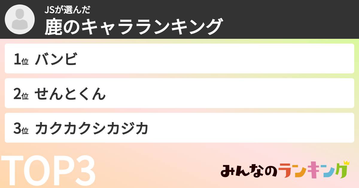 JSさんの「鹿のキャラランキング」