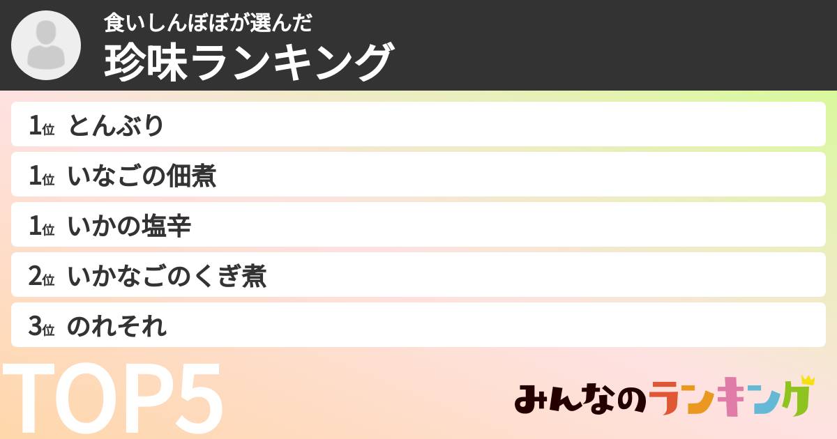 食いしんぼぼさんの「珍味ランキング」
