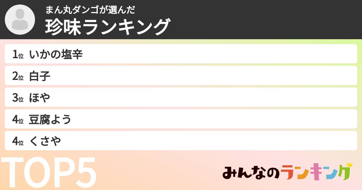 まん丸ダンゴさんの「珍味ランキング」