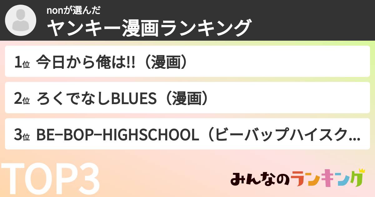 nonさんの「ヤンキー漫画ランキング」