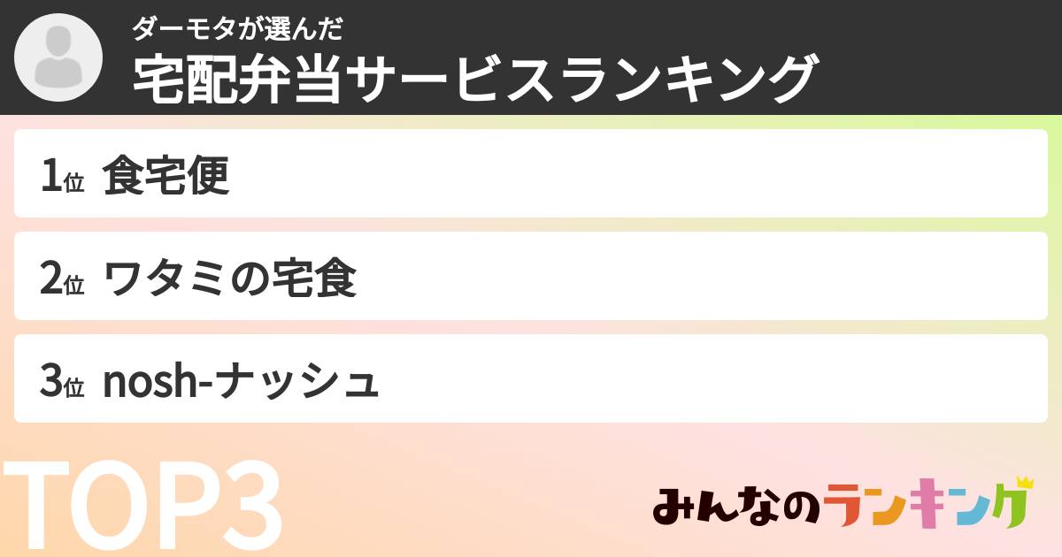 ダーモタさんの「宅配弁当サービスランキング」