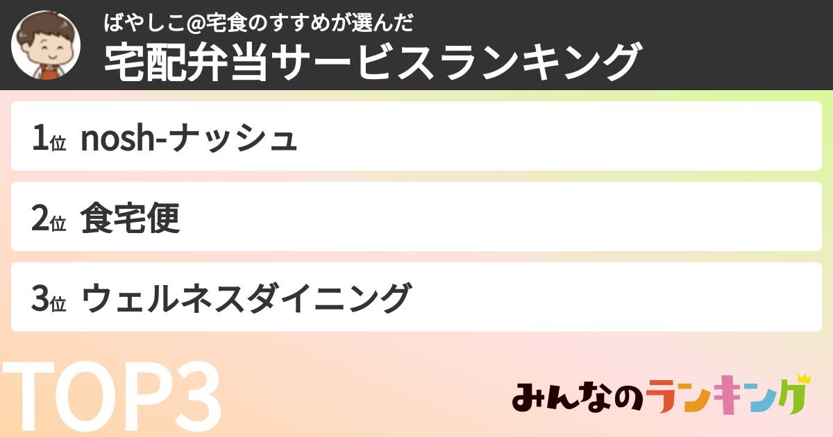ばやしこ@宅食のすすめさんの「宅配弁当サービスランキング」