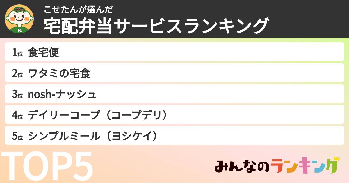 こせたんさんの「宅配弁当サービスランキング」