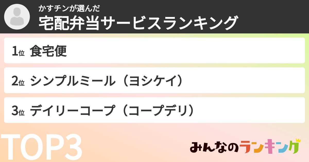 かすチンさんの「宅配弁当サービスランキング」