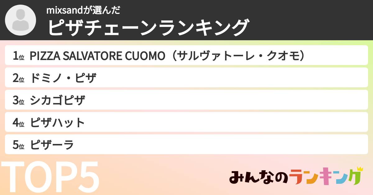 mixsandさんの「ピザチェーンランキング」