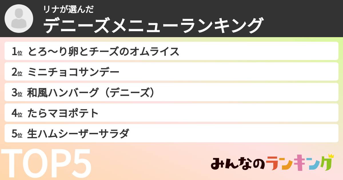 リナさんの「デニーズメニューランキング」
