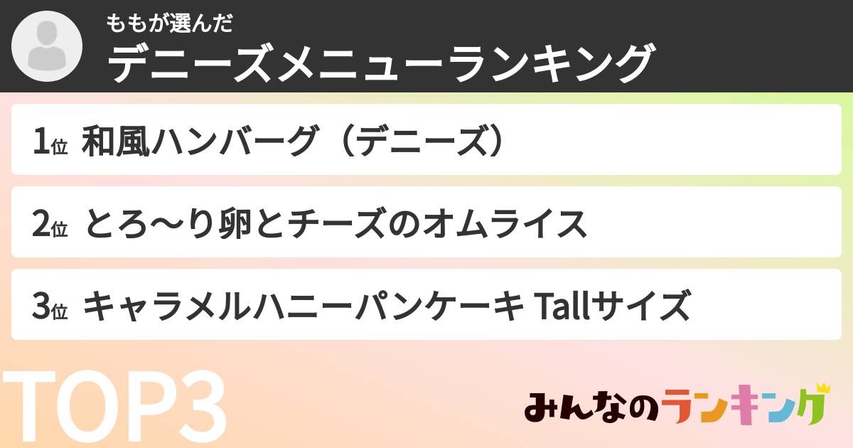 ももさんの「デニーズメニューランキング」