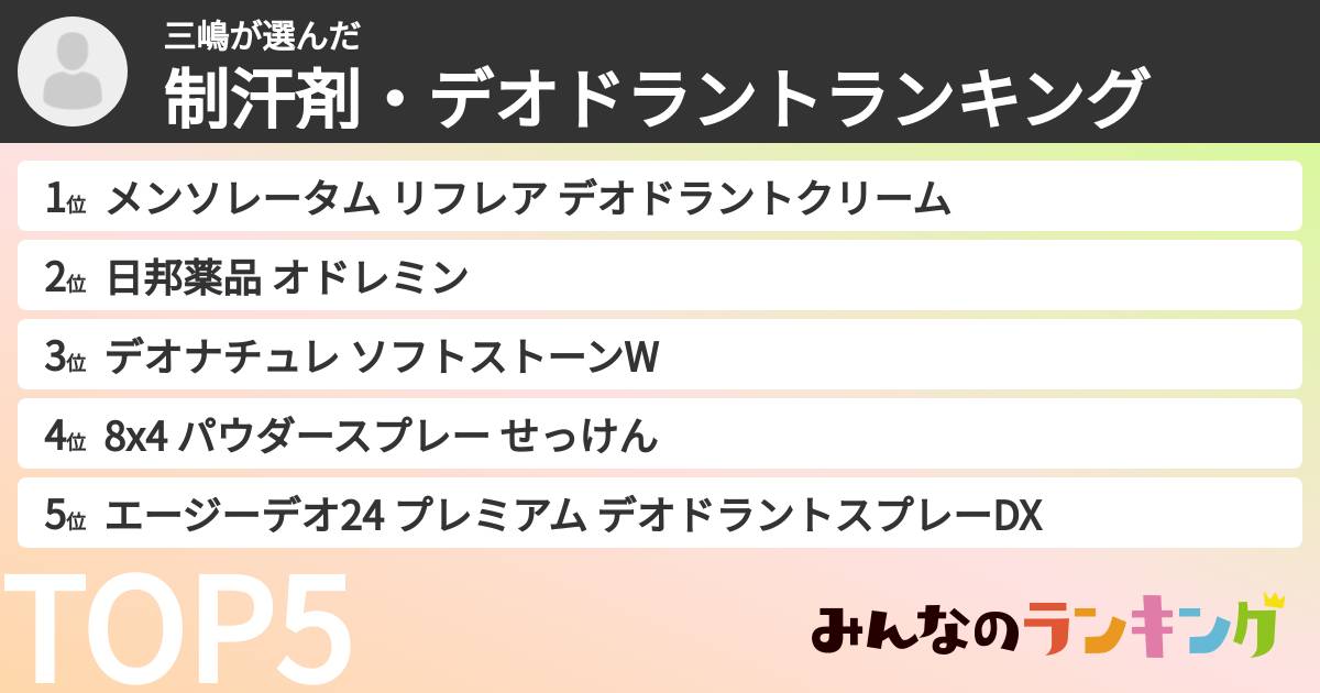 三嶋さんの「制汗剤・デオドラントランキング」