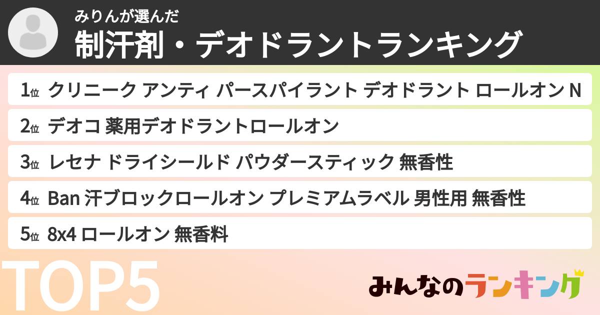 みりんさんの「制汗剤・デオドラントランキング」