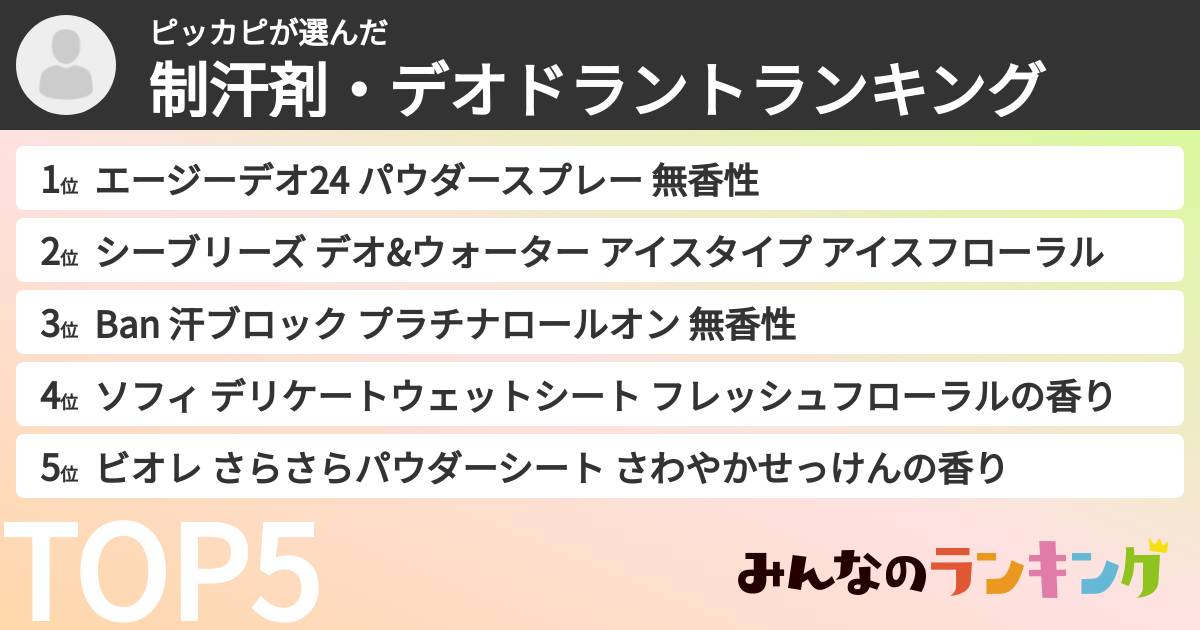 ピッカピさんの「制汗剤・デオドラントランキング」