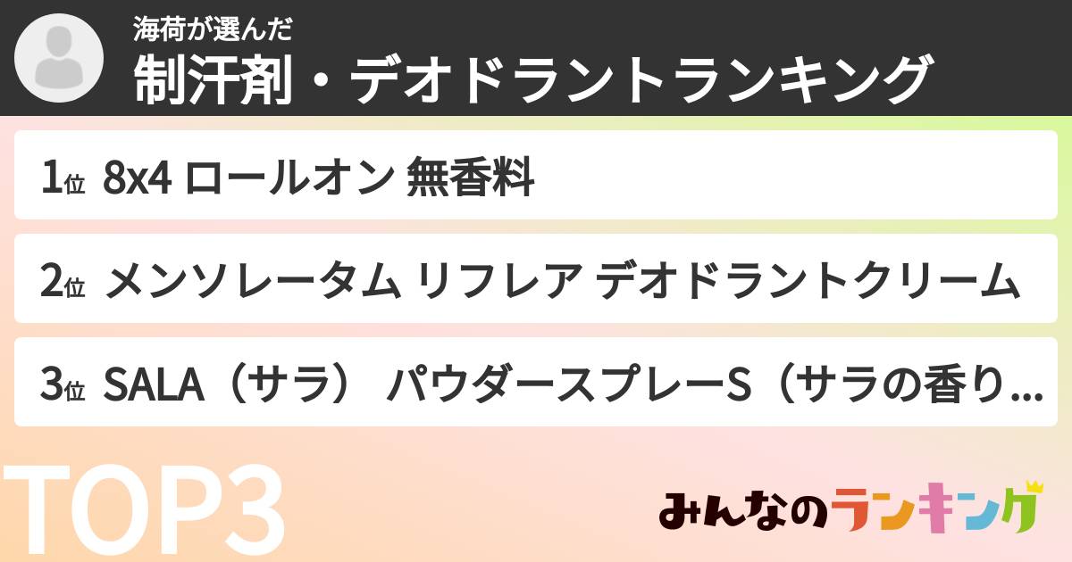 海荷さんの「制汗剤・デオドラントランキング」