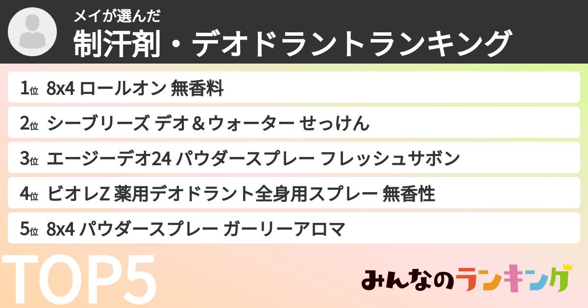 メイさんの「制汗剤・デオドラントランキング」