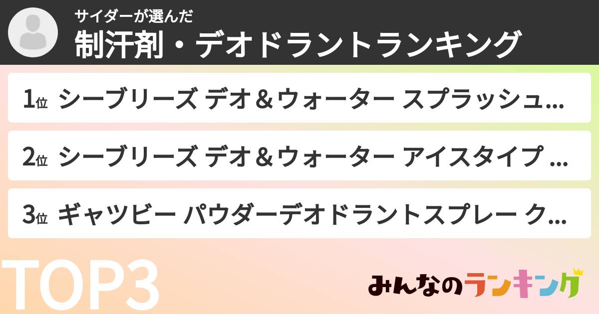 サイダーさんの「制汗剤・デオドラントランキング」