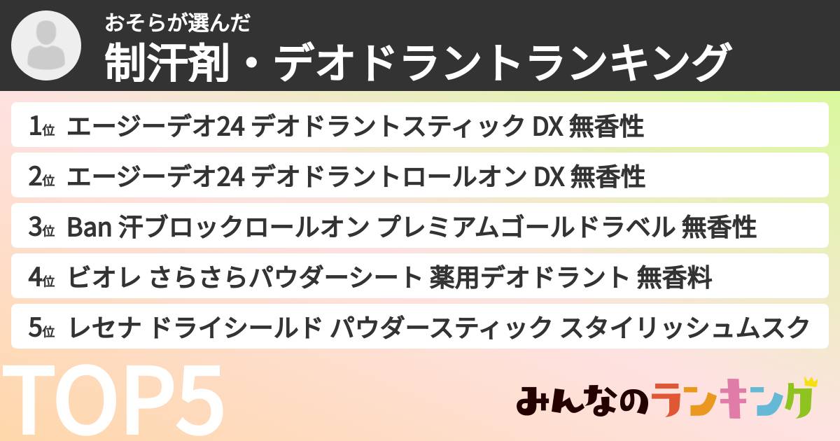 おそらさんの「制汗剤・デオドラントランキング」